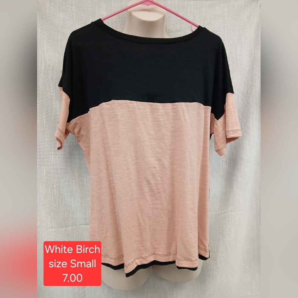 White Birch womens short sleeve tee shirt tshirt. Pink black. New! Size small
